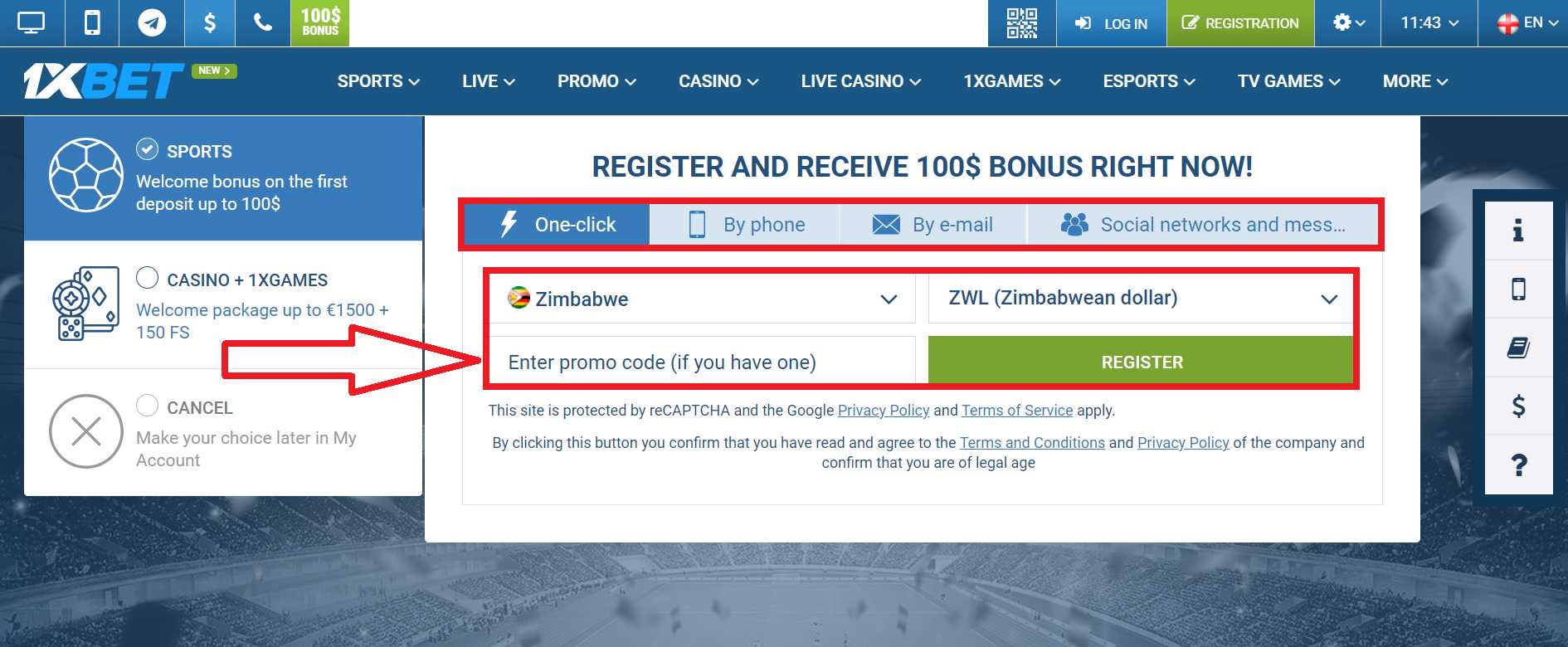 Registration and login at the 1xBet betting platform